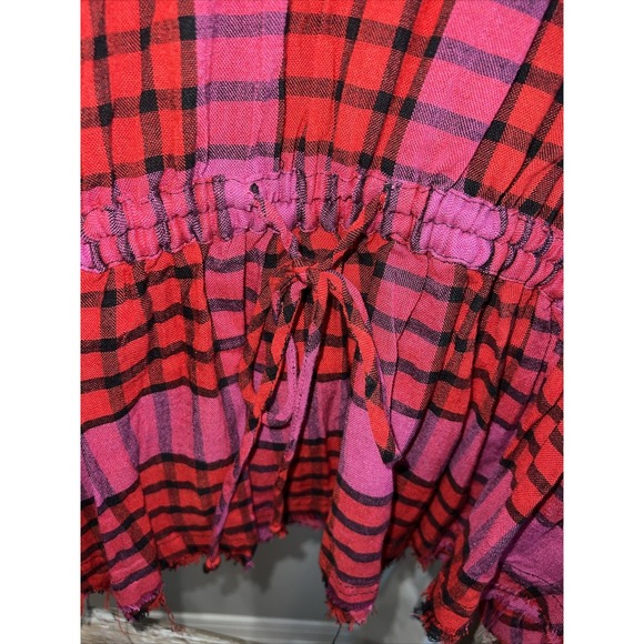 Free People Blouse Womens Small Pacific Dawn Plaid in Red Combo Button Up NEW - Picture 9 of 12